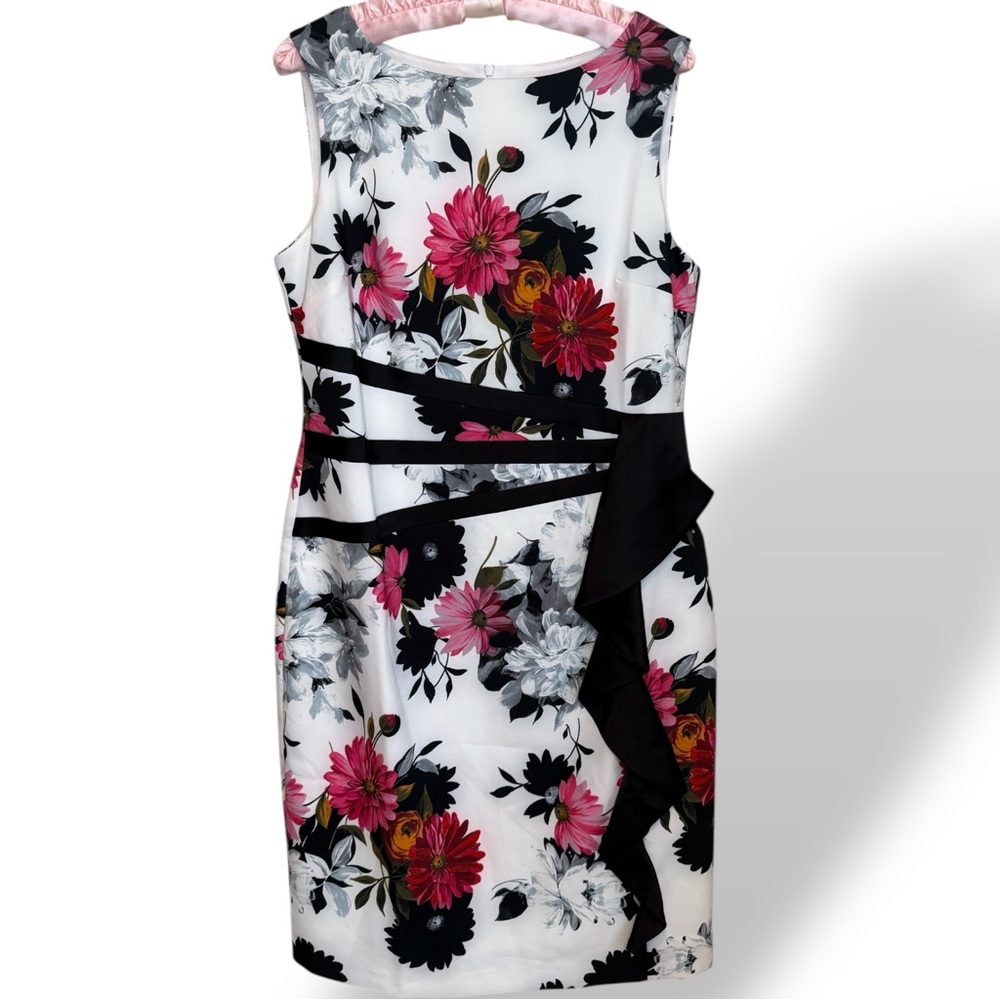 NWT Joseph Ribkoff Floral Sheath Dress 12  Wrinkle Resistant Wedding Pink Summer